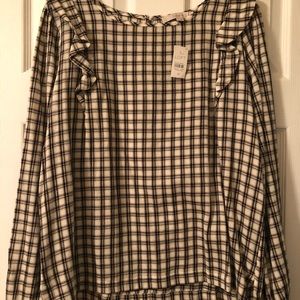 Loft ruffle sleeve plaid top